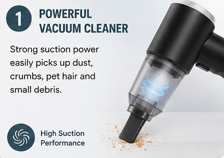 5-in-1 Rechargeable Mini Vacuum Cleaner & Air Duster | Portable Cordless Cleaner for Car, Home & Office
