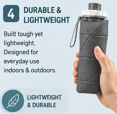 Collapsible Silicone Water Bottle | BPA-Free Leakproof Foldable Travel Water Bottle