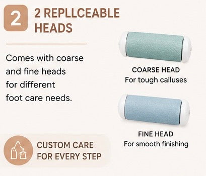 Electronic Pedicure Tool with 2 Replaceable Roller Heads | Portable Electric Foot Callus Remover