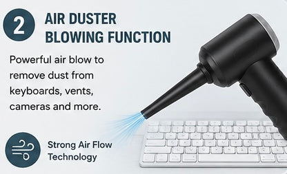 5-in-1 Rechargeable Mini Vacuum Cleaner & Air Duster | Portable Cordless Cleaner for Car, Home & Office