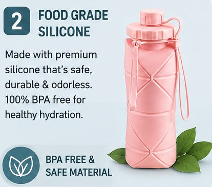 Collapsible Silicone Water Bottle | BPA-Free Leakproof Foldable Travel Water Bottle