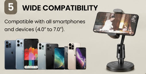 Adjustable Rotatable Mobile Phone Stand – Height Adjustable Desk Holder for Smartphones & Tablets