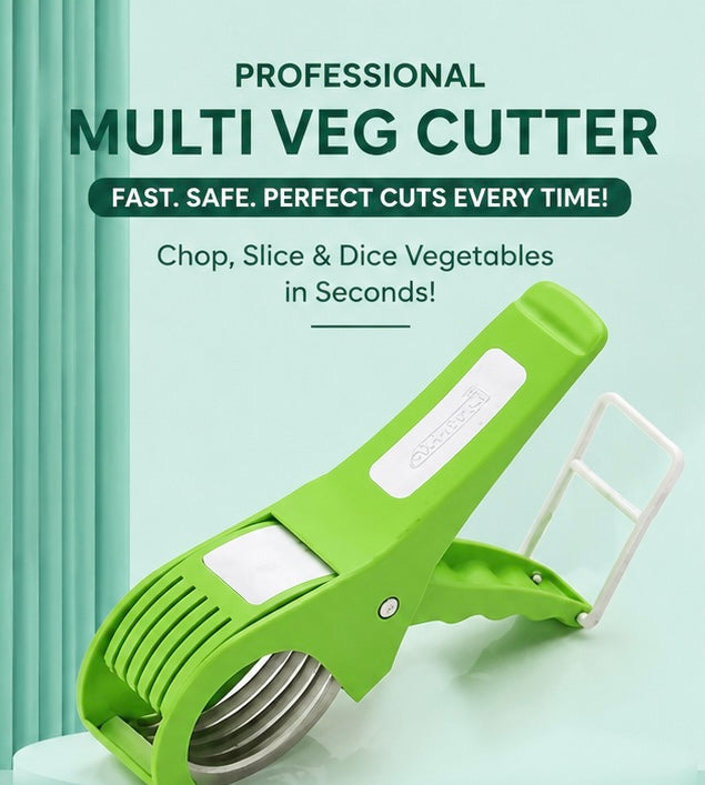 Professional Multi-Blade Vegetable Cutter & Fruit Slicer | 5-Blade Manual Veg Chopper with Safety Lock