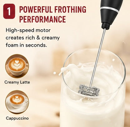USB Rechargeable Electric Milk Frother with Dual Whisks | Handheld Coffee Foam Maker