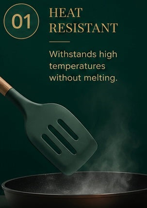 12 Pcs Silicone Cooking Utensils Set with Wooden Handles & Holder | Heat Resistant Kitchen Tool Set | BPA Free Non-Stick Cooking Accessories