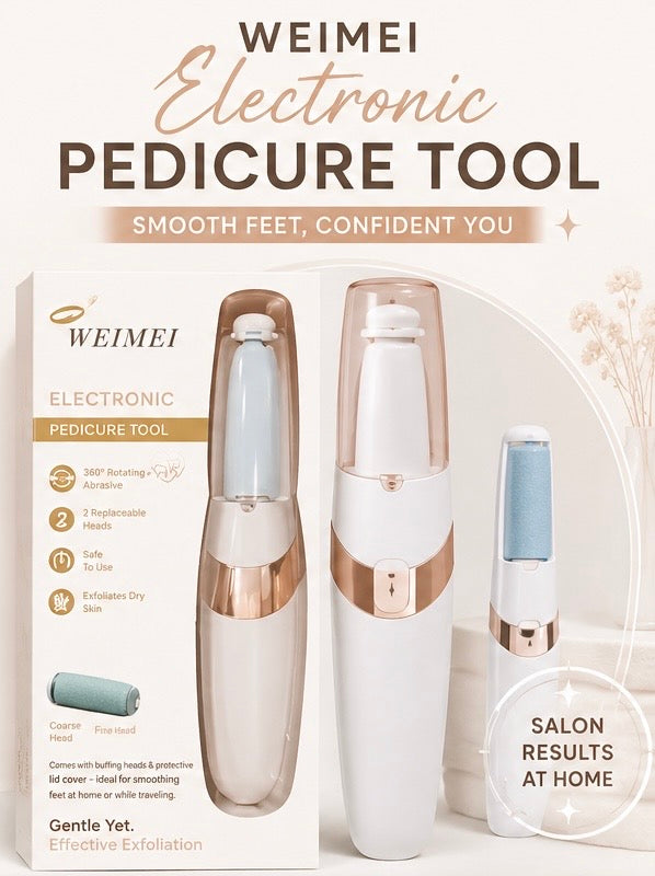 Electronic Pedicure Tool with 2 Replaceable Roller Heads | Portable Electric Foot Callus Remover