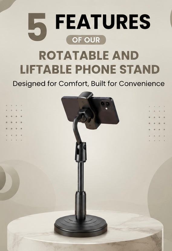Adjustable Rotatable Mobile Phone Stand – Height Adjustable Desk Holder for Smartphones & Tablets