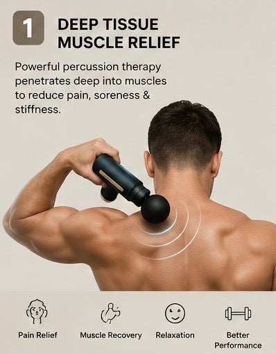 Premium Deep Tissue Massage Gun – Portable Muscle Massager with 4 Interchangeable Heads & Adjustable Speed