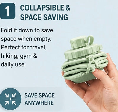 Collapsible Silicone Water Bottle | BPA-Free Leakproof Foldable Travel Water Bottle