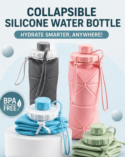 Collapsible Silicone Water Bottle | BPA-Free Leakproof Foldable Travel Water Bottle