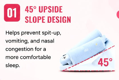 Baby Anti-Spit Up Sleeping Pillow | 45° Inclined Newborn Head Support Cushion | Soft Washable Baby Sleep Positioner