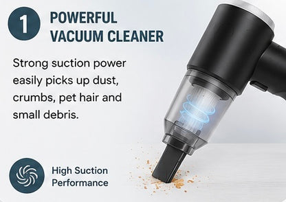 5-in-1 Rechargeable Mini Vacuum Cleaner & Air Duster | Portable Cordless Cleaner for Car, Home & Office