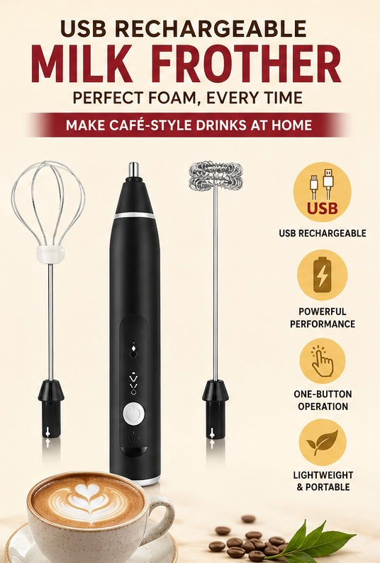 USB Rechargeable Electric Milk Frother with Dual Whisks | Handheld Coffee Foam Maker