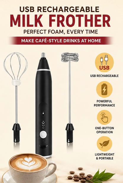 USB Rechargeable Electric Milk Frother with Dual Whisks | Handheld Coffee Foam Maker