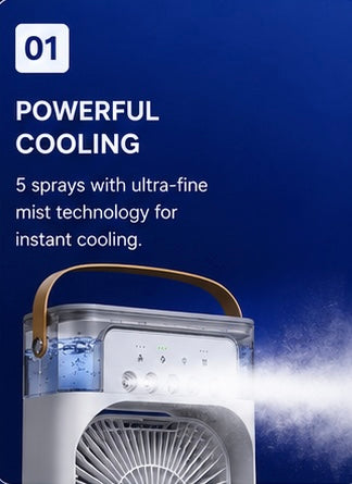 Portable 3-in-1 Air Cooler Fan with Humidifier, Mist Spray & 7 Color LED Night Light | USB Rechargeable Mini Air Conditioner