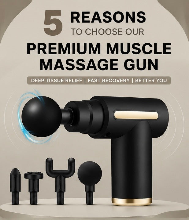 Premium Deep Tissue Massage Gun – Portable Muscle Massager with 4 Interchangeable Heads & Adjustable Speed